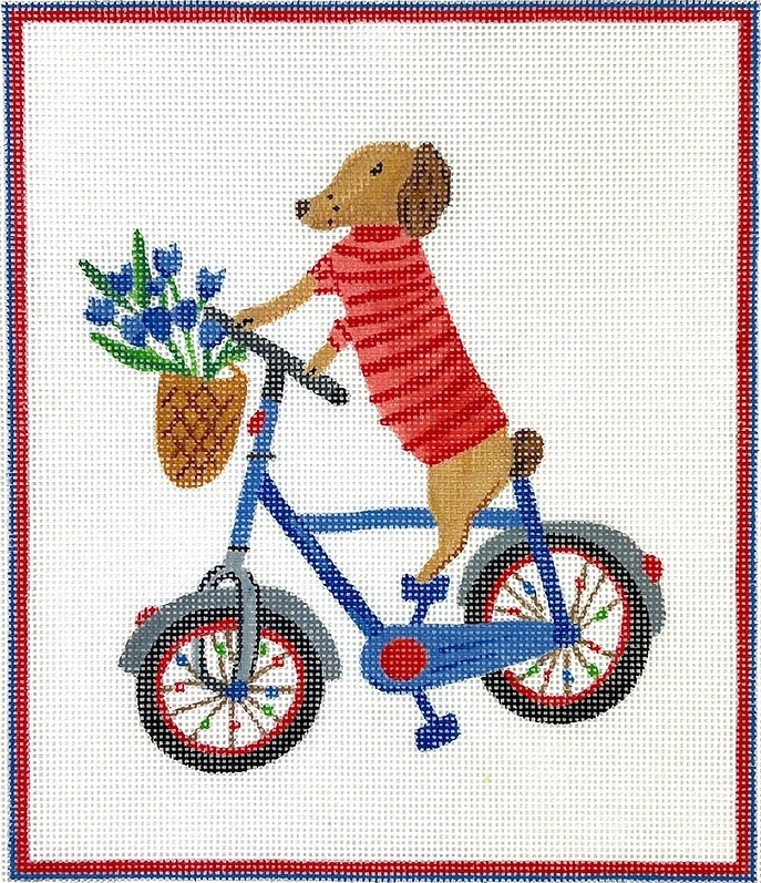 Dogonit Pup on Bicycle with Blue Tulips