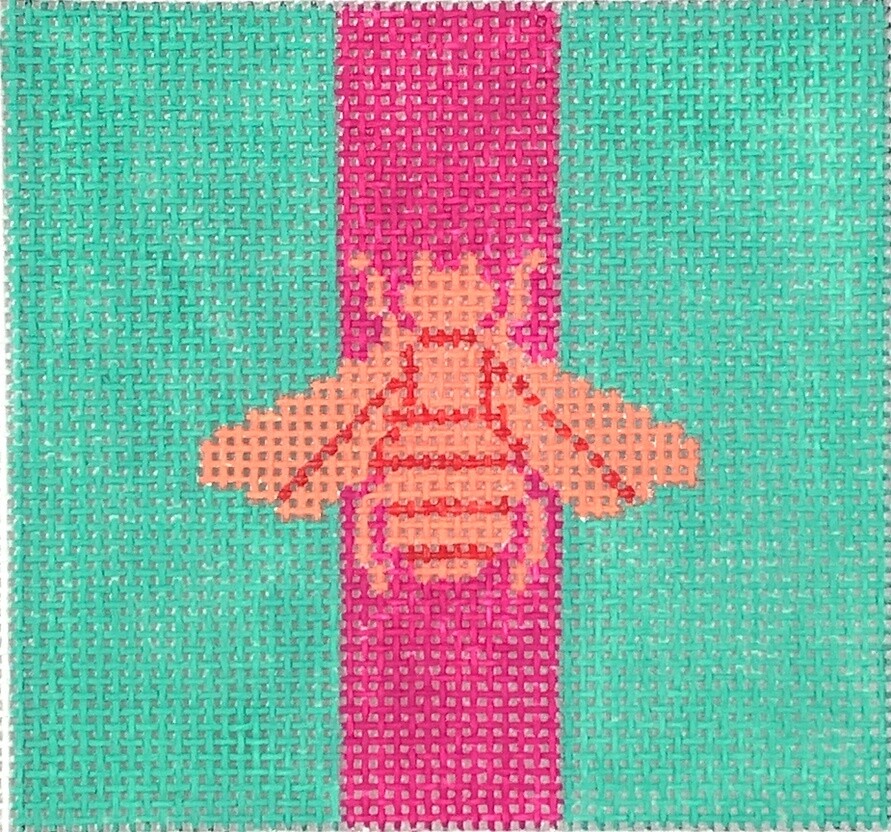 Gucci Bee in Mod Colors – Peach &amp; Fuchsia on Turquoise - 3” Square Insert