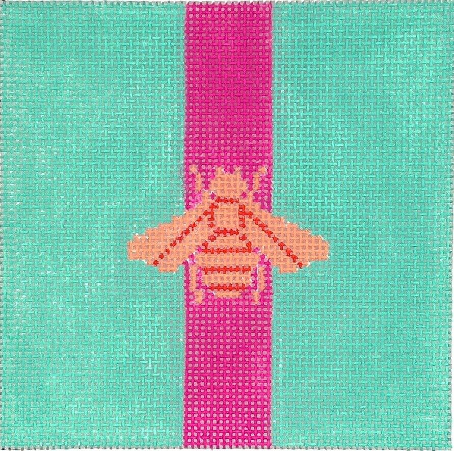 Gucci Bee in Mod Colors – Peach &amp; Fuchsia on Turquoise - 4” Square Insert