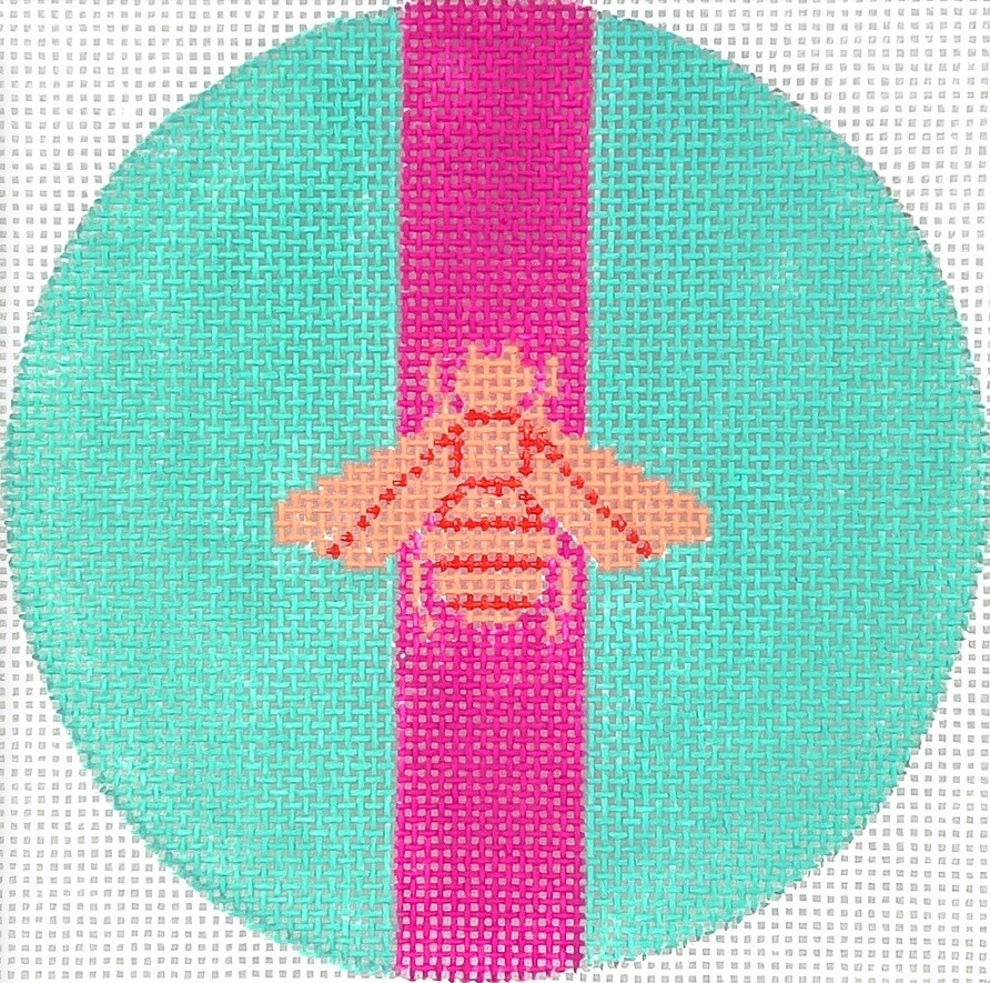 Gucci Bee in Mod Colors – Peach &amp; Fuchsia on Turquoise - 4&quot; Round
