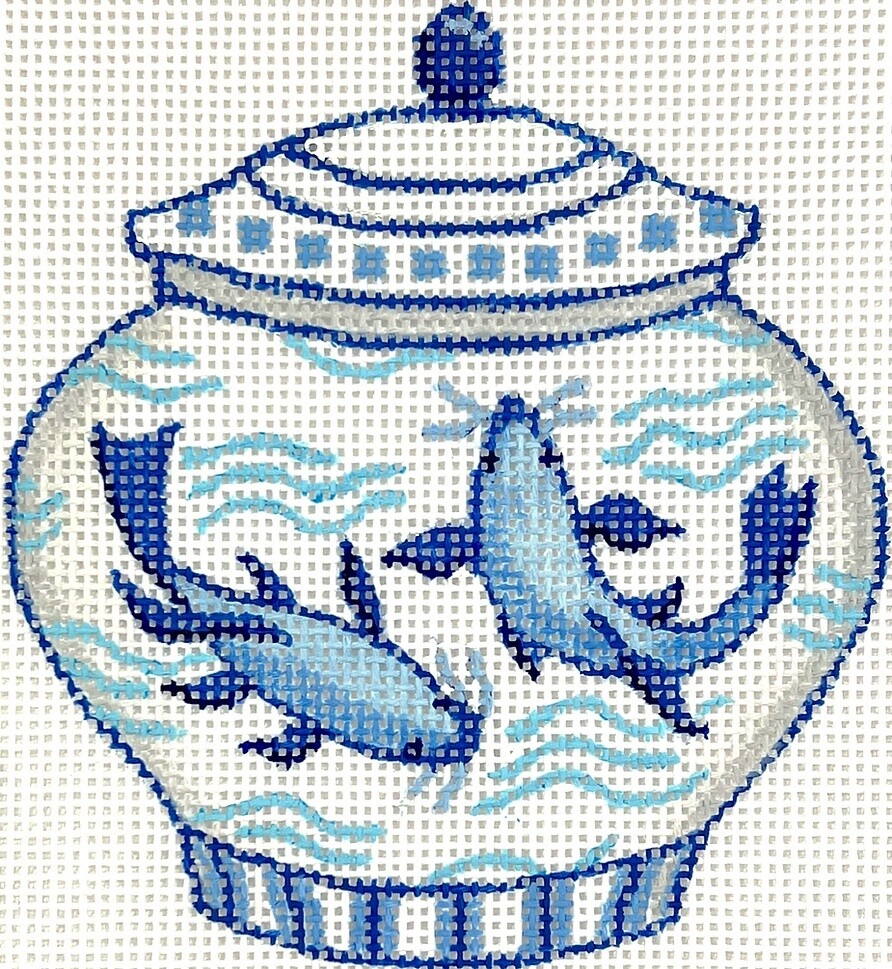 Mini Chinoiserie Vase - Short - Blues with Koi Fish