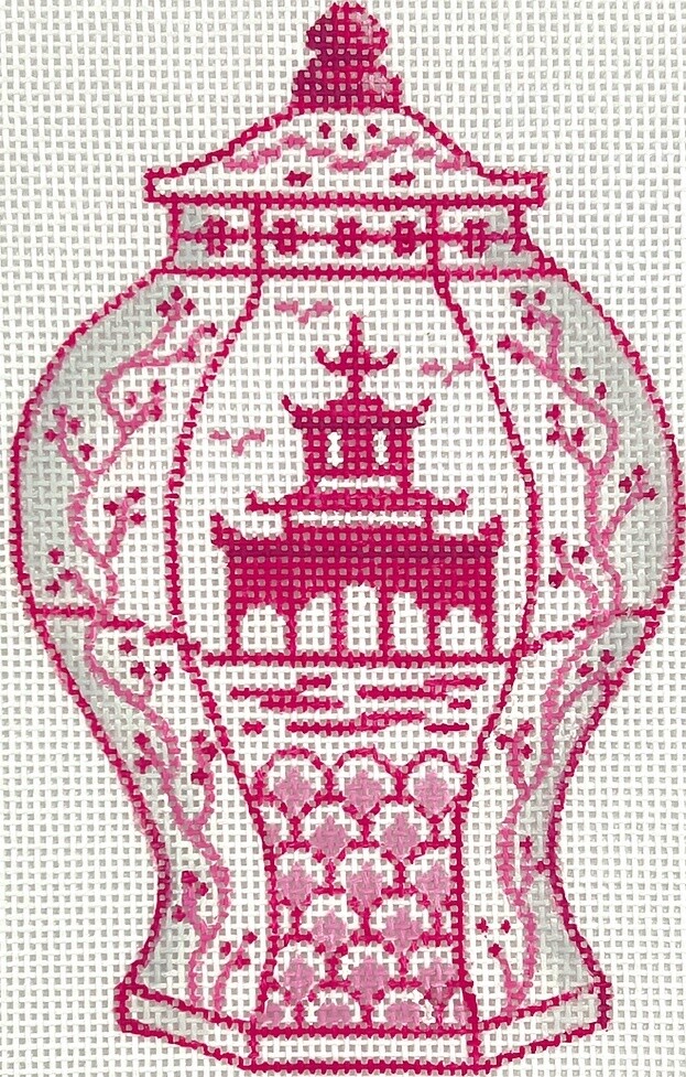 Mini Chinoiserie Vase - Tall - Raspberry with Pagoda