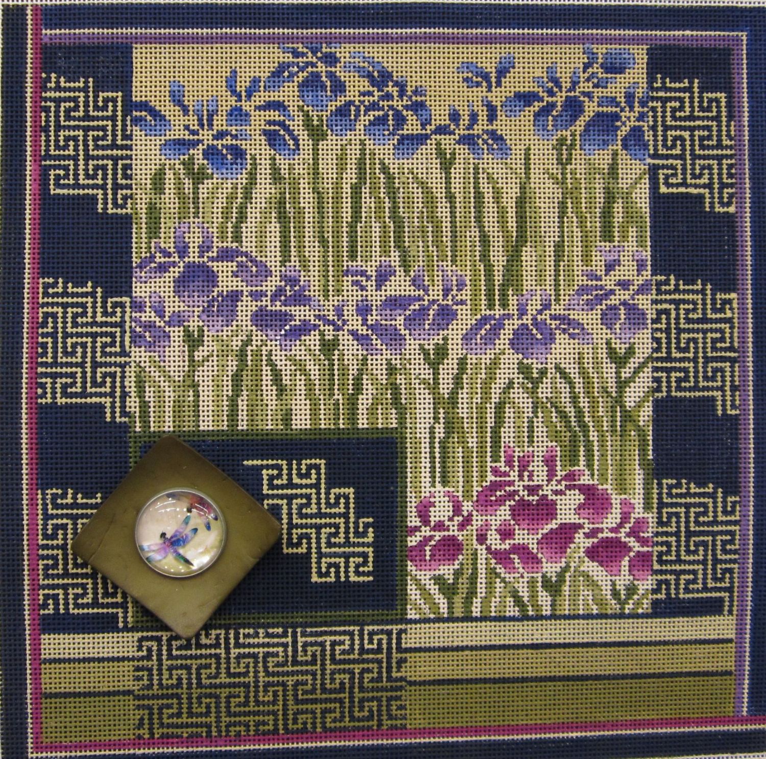 Iris with Dragonfly button