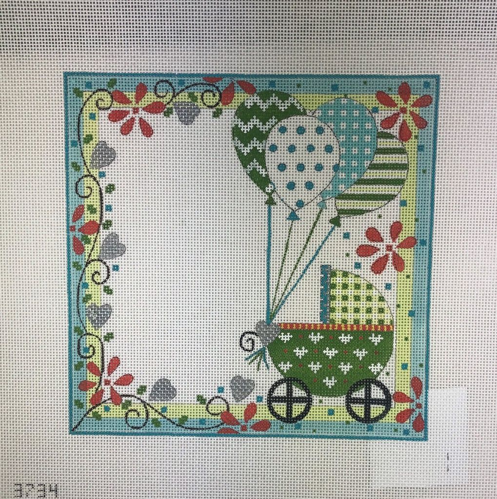 Baby Carriage &amp; Balloon Birth Announcement