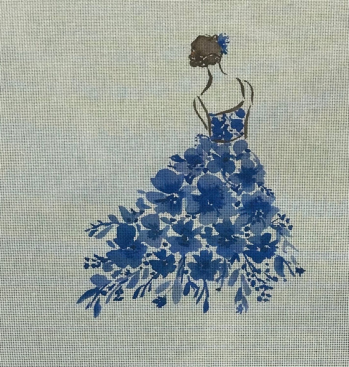Lady with Blue Flowers - Large Size