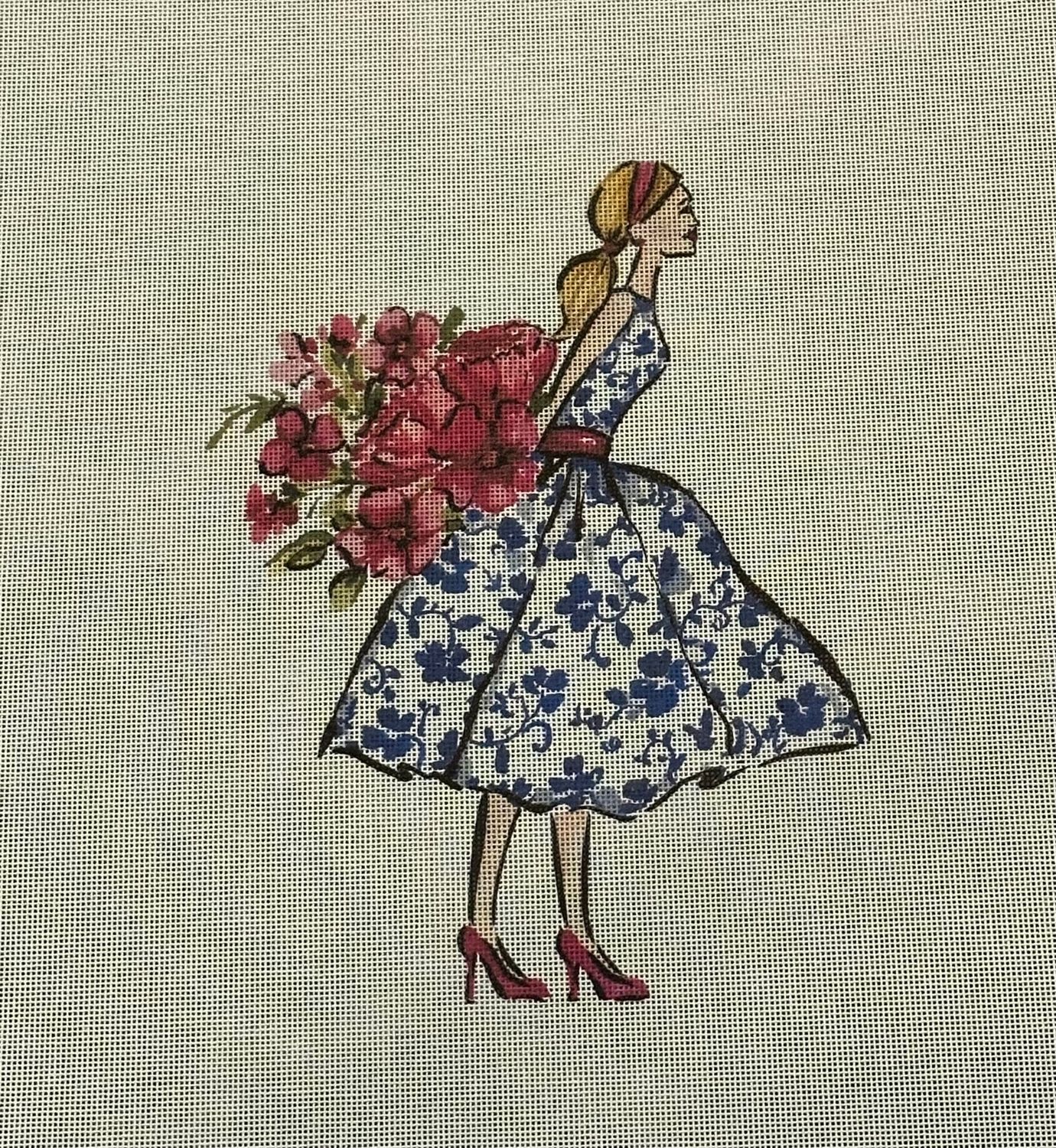 Blue White Dress - Large Size