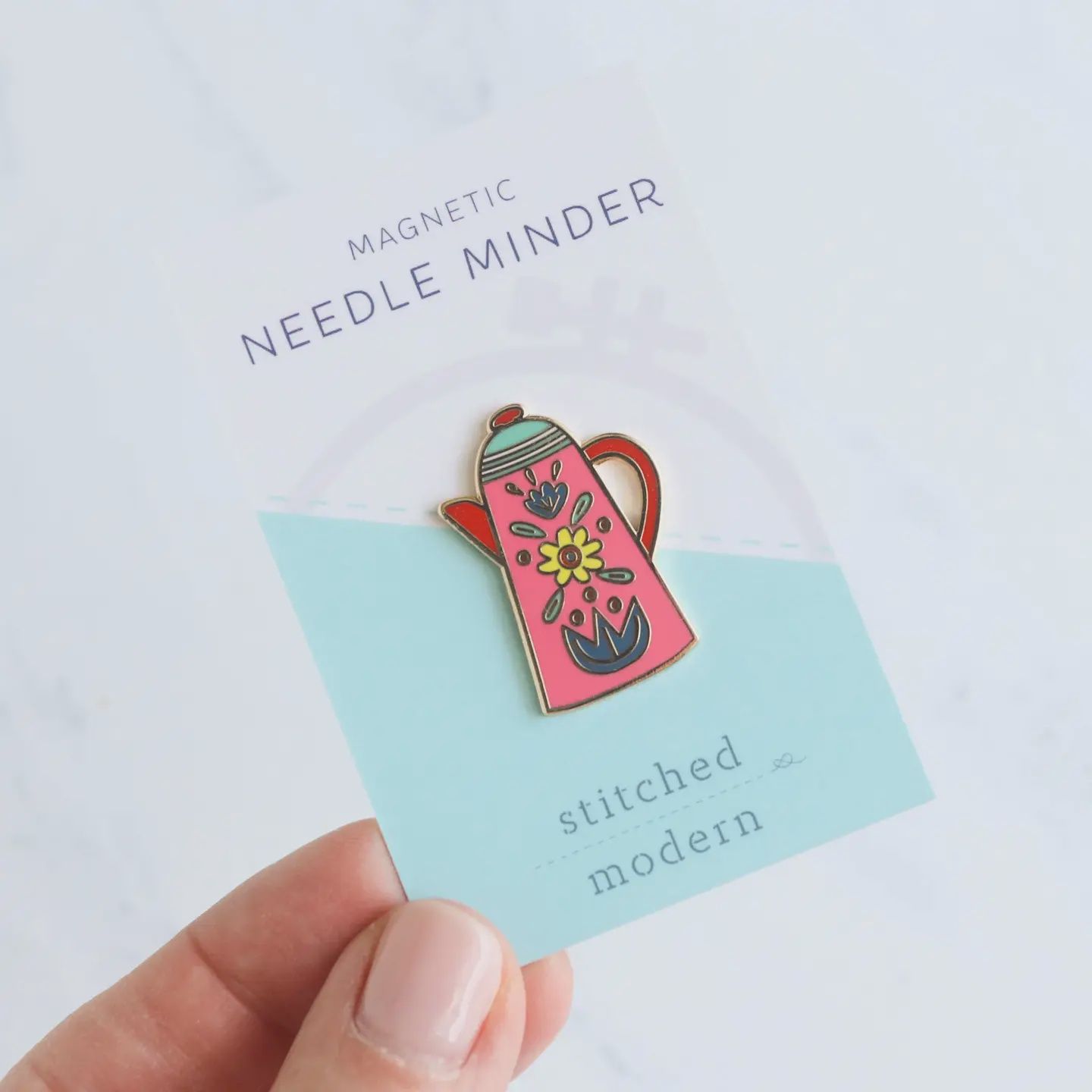 Pink Teapot Needle Minder