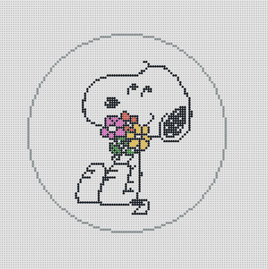 Snoopy Hugging Flowers