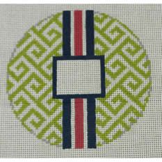 Greek Key Monogram Box - Lime Green with Navy and Pink stripe