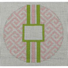 Greek Key Monogram Box - Pale Pink with Lime Green stripe