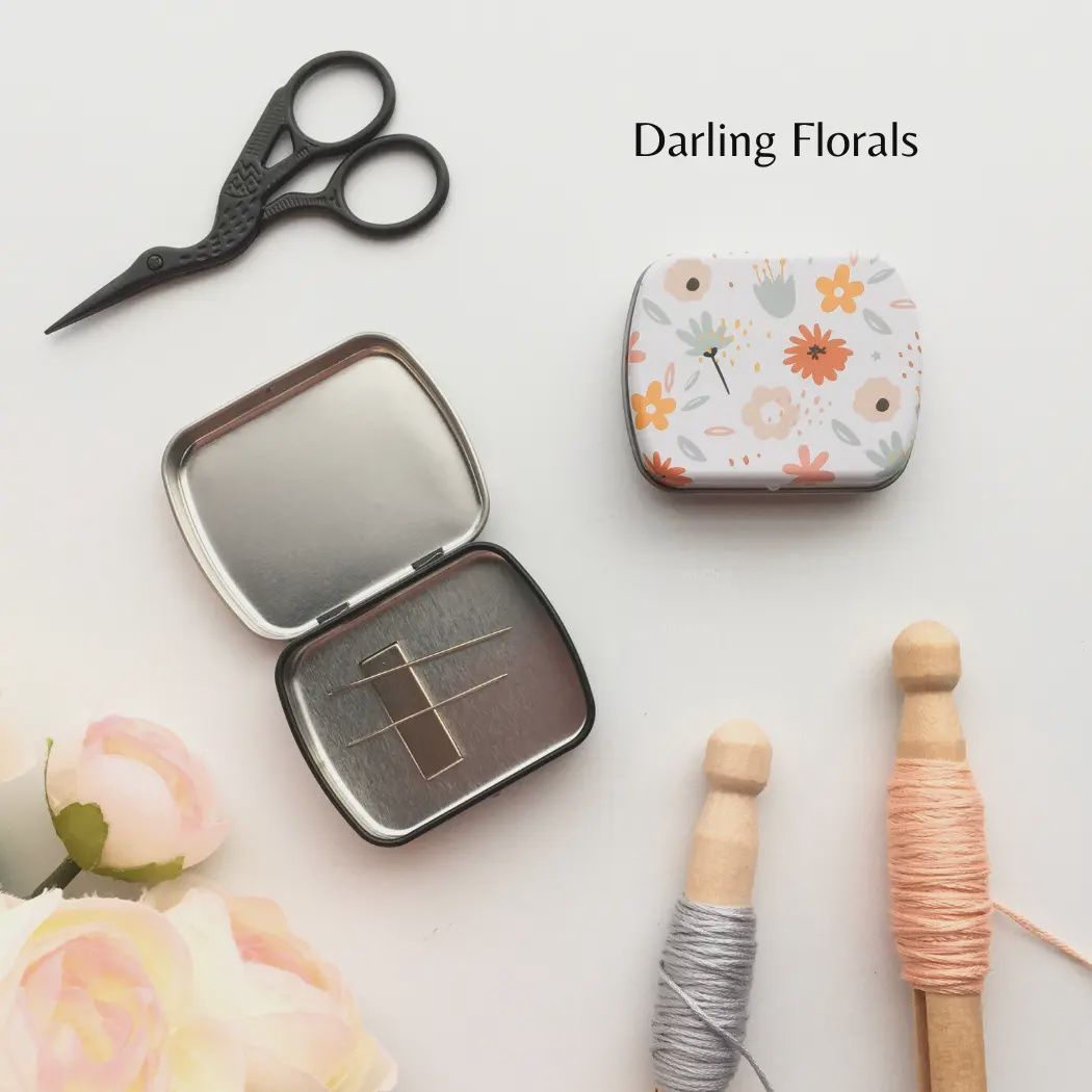 Wide Magnetic Needle Tin - Darling Florals