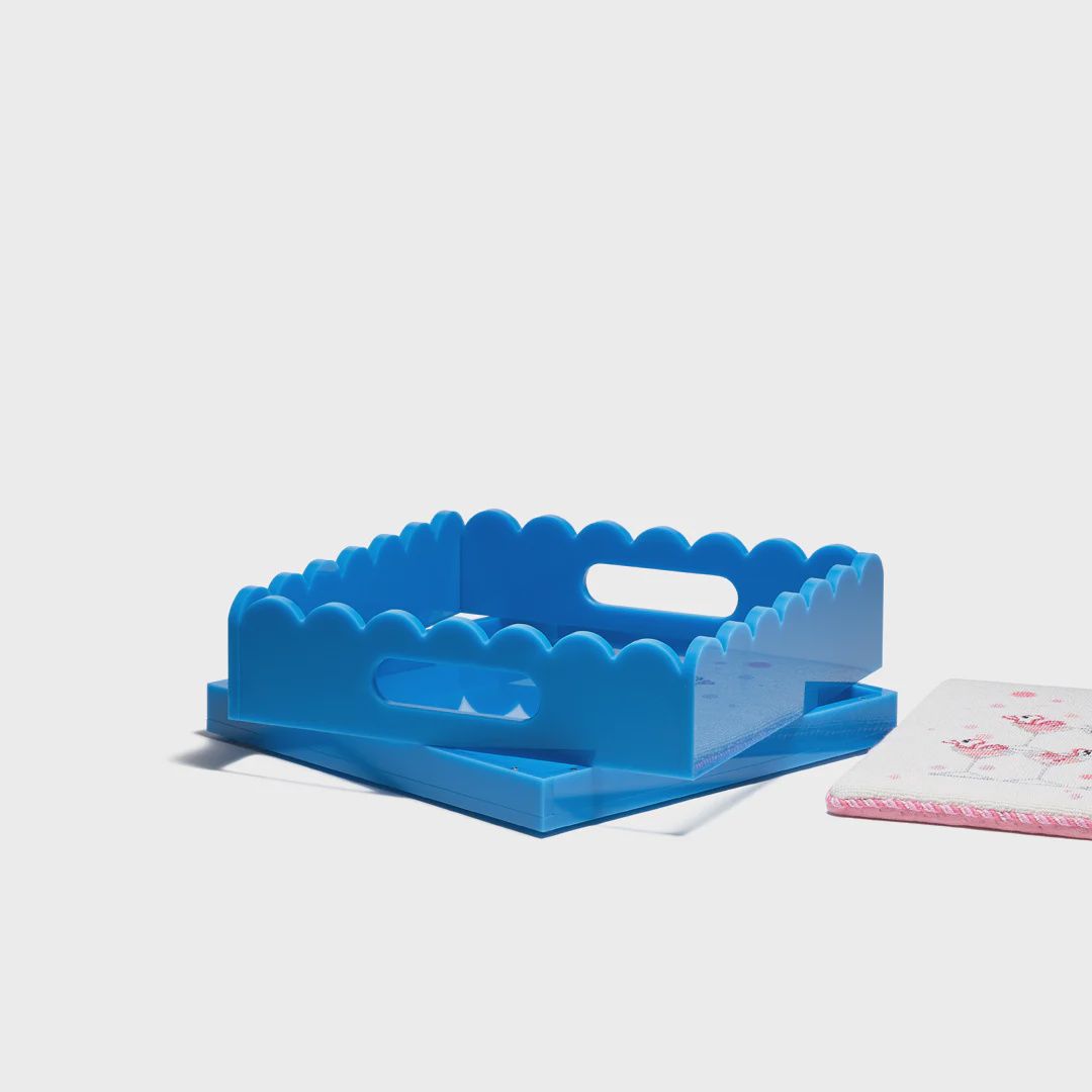 Scallop Acrylic Tray - 8" Square, Color: Blue
