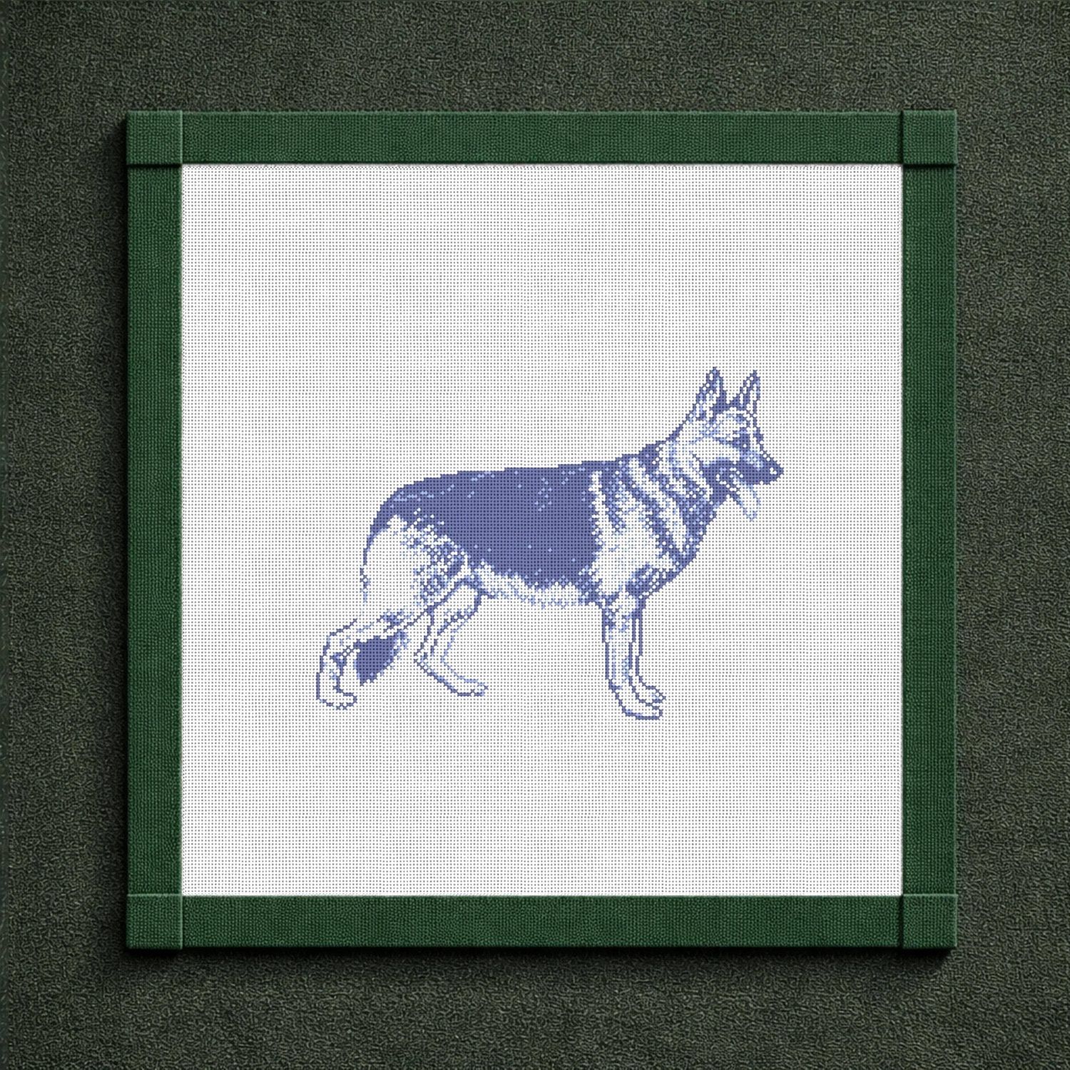 Vintage Blue Toile German Shepherd Needlepoint Canvas