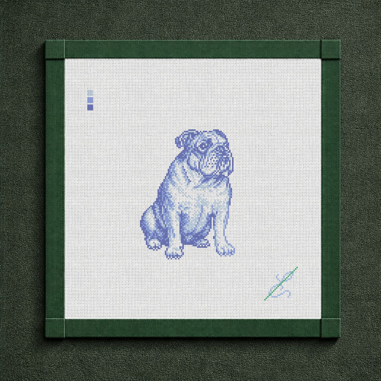 Vintage Blue Toile English Bulldog Needlepoint Canvas