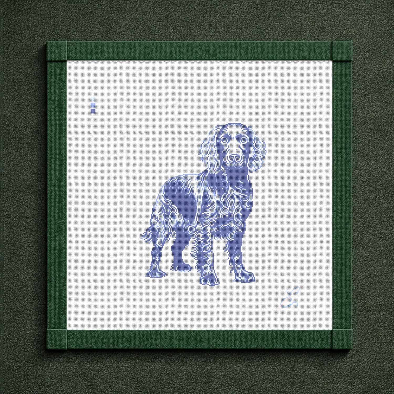 Vintage Blue Toile Boykin Spaniel Needlepoint Canvas
