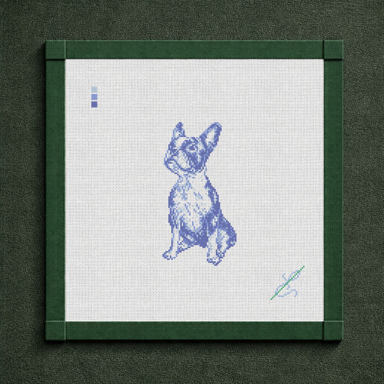 Vintage Blue Toile Boston Terrier Needlepoint Canvas