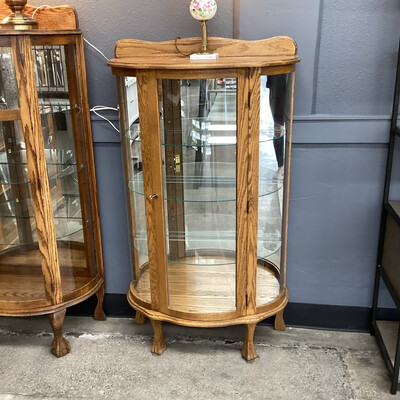 Antique Curio Cabinet With Curved Locking Glass Door