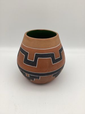 Mid Century Redware Geometric Ceramic Jar