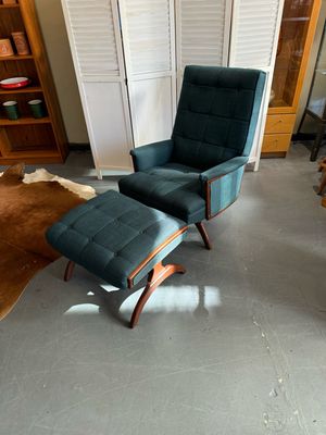 Mid Century Turquoise Armchair w/ Ottoman