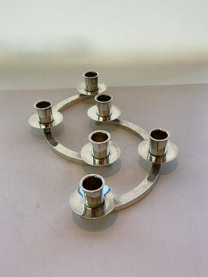 Pair of Fisher Modernist Silverplate Candlelabras