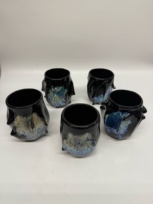 Set of 5 Abstract Hand Blown Art Glass Cups
