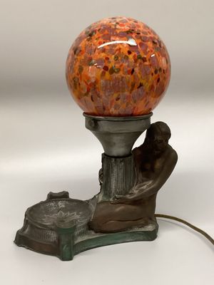 Art Deco Dresser Lamp With Czech Multicolor Glass Globe
