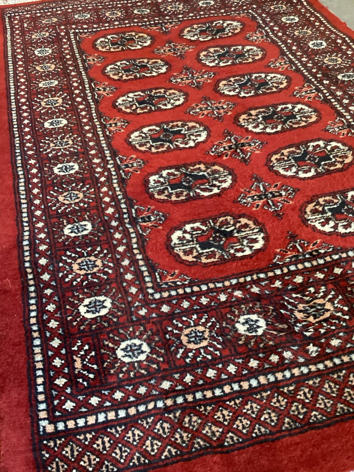 Small Bokara Style Red Wool Rug