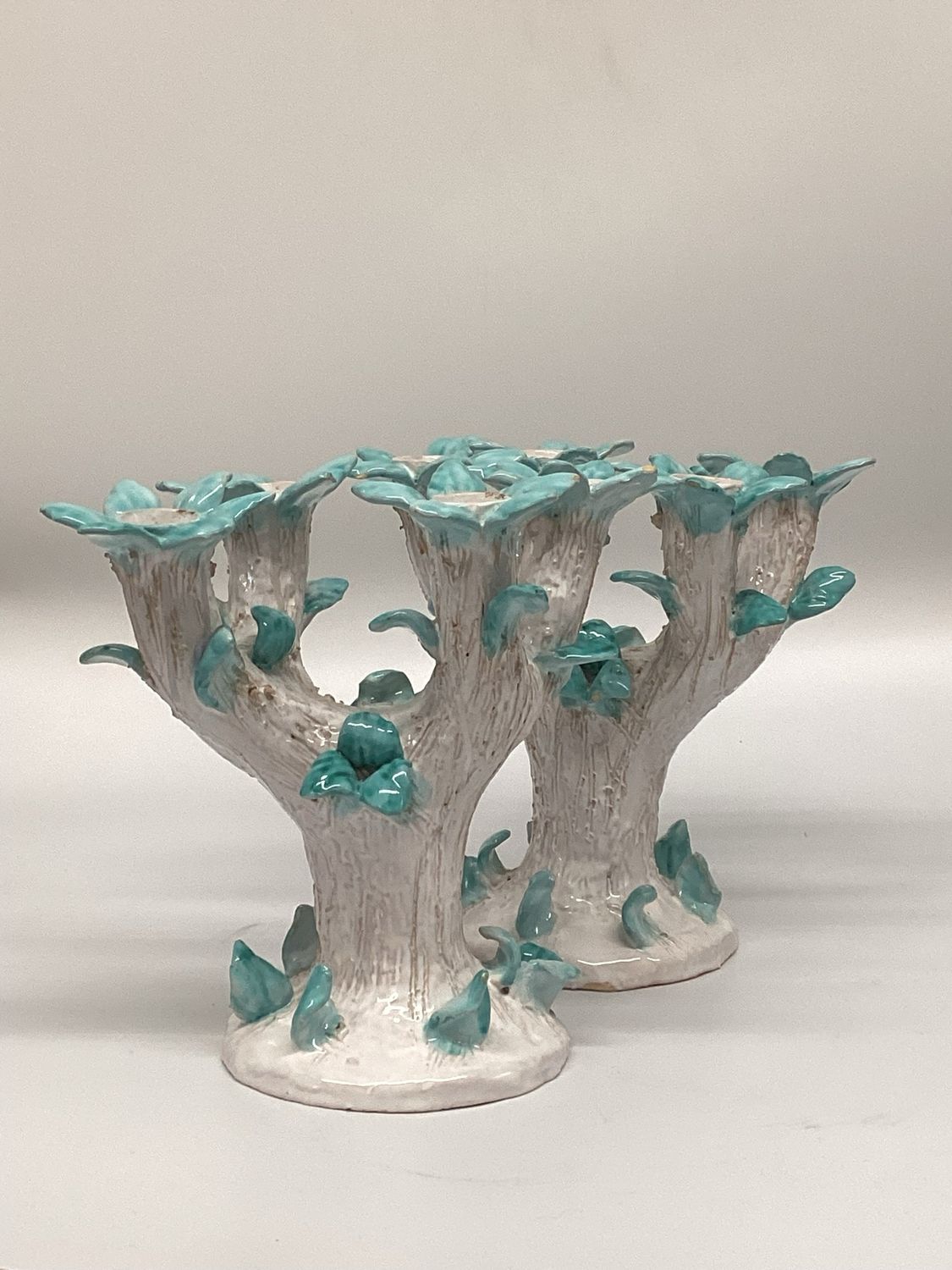 Italian Ceramic Tree Candelabras, set of 2