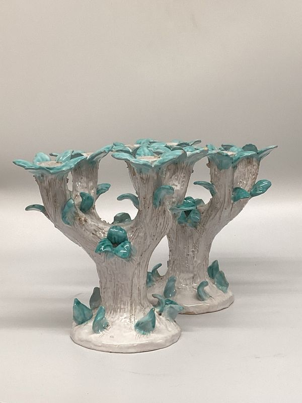 Italian Ceramic Tree Candelabras, set of 2