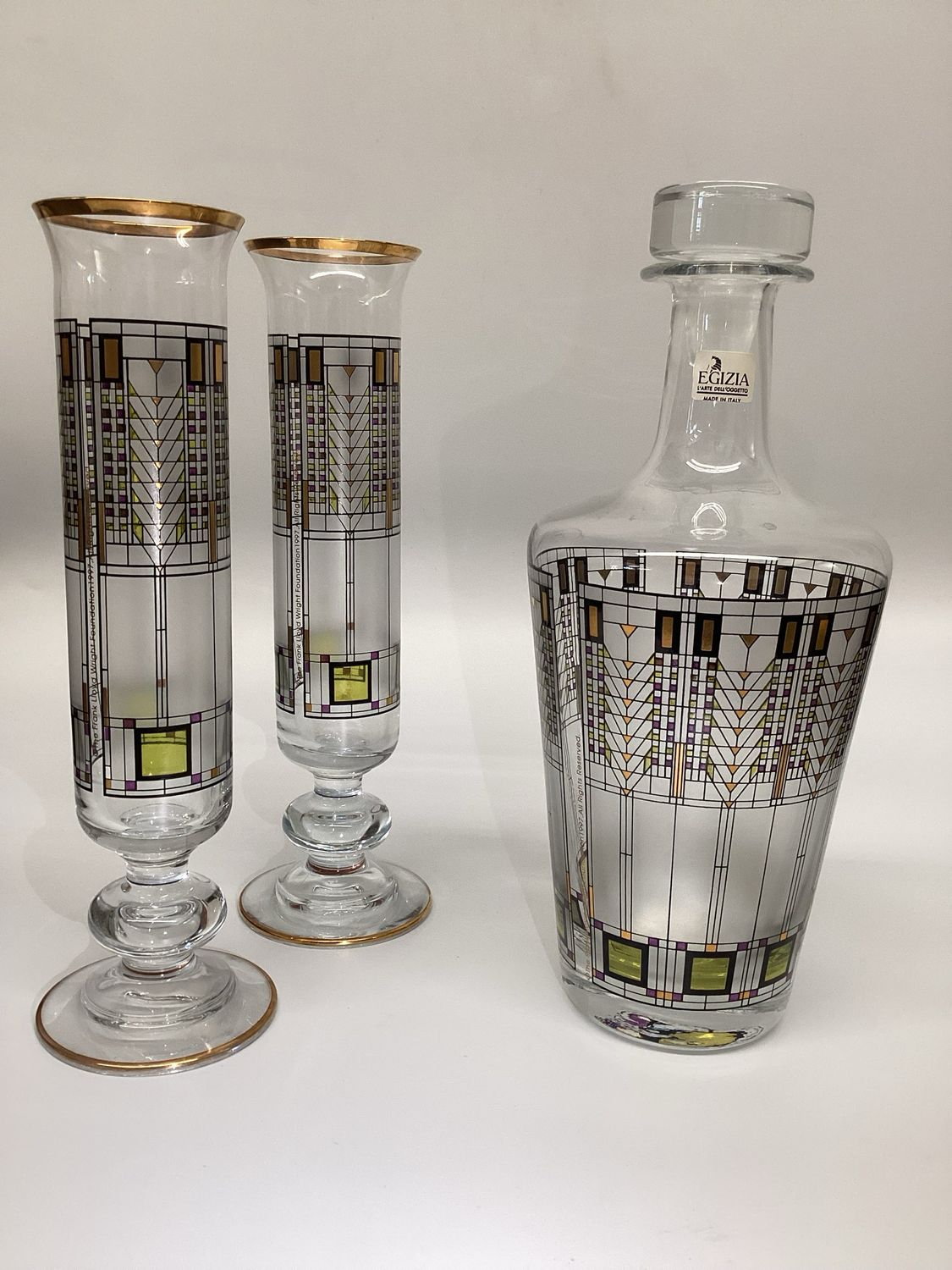 Frank Lloyd Wright Decanter And Glasses By Omaggio A