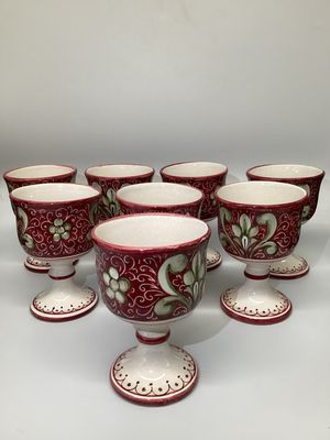 Set Of 8 Italian Ceramic Deruta Goblet Cups