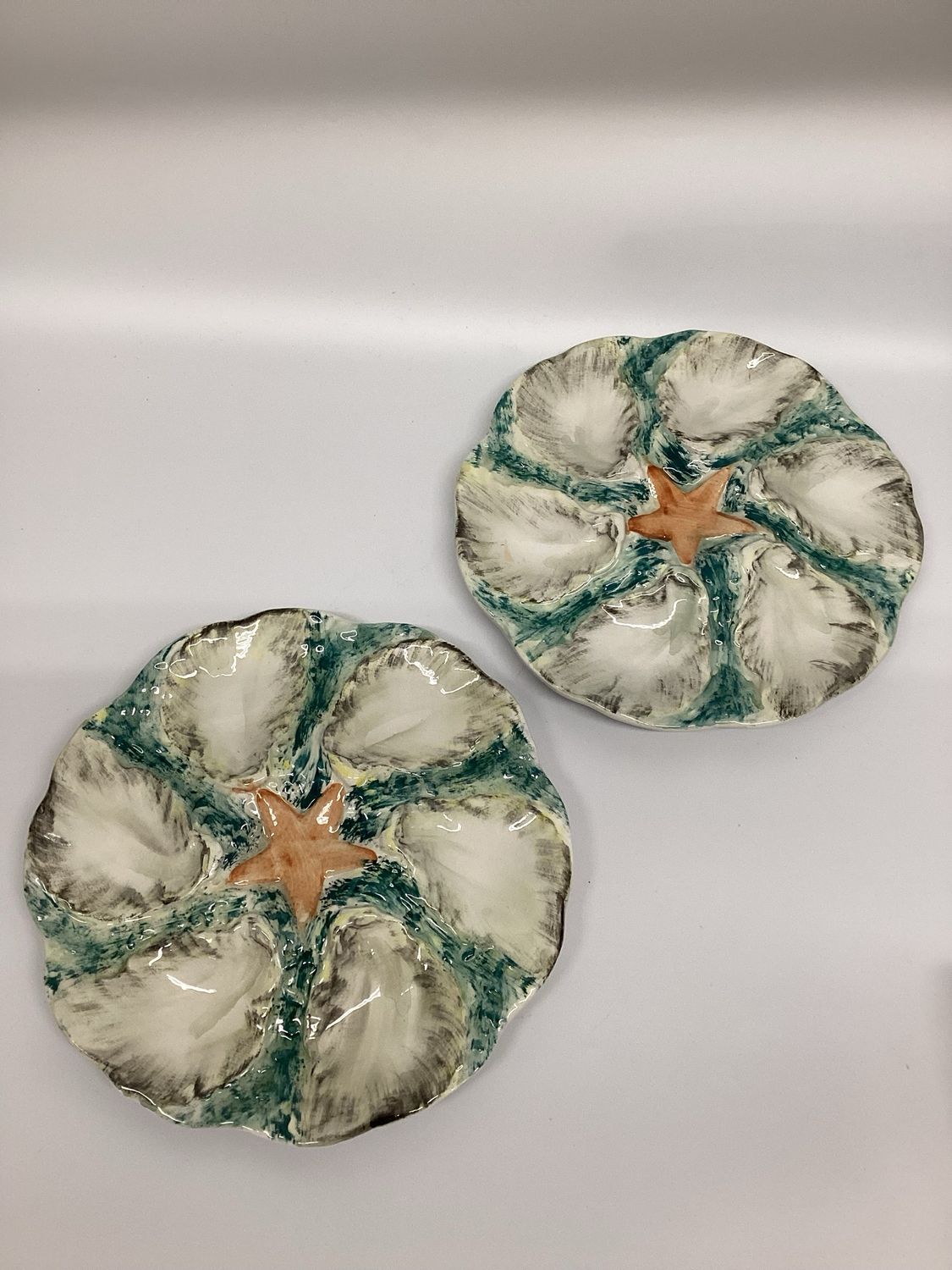 Majolica Oyster Plates, pair