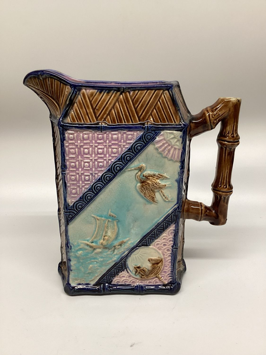 Majolica Pottery Bamboo Pitcher