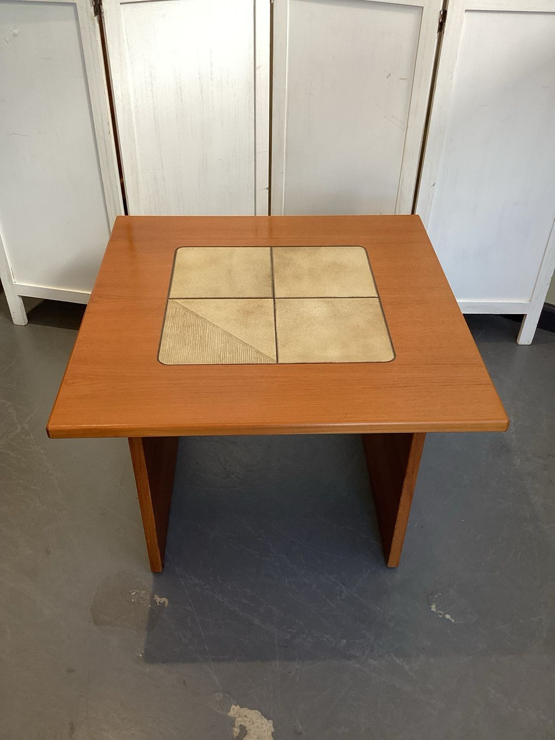 Teak Scandinavian Side Table with Tile Insert