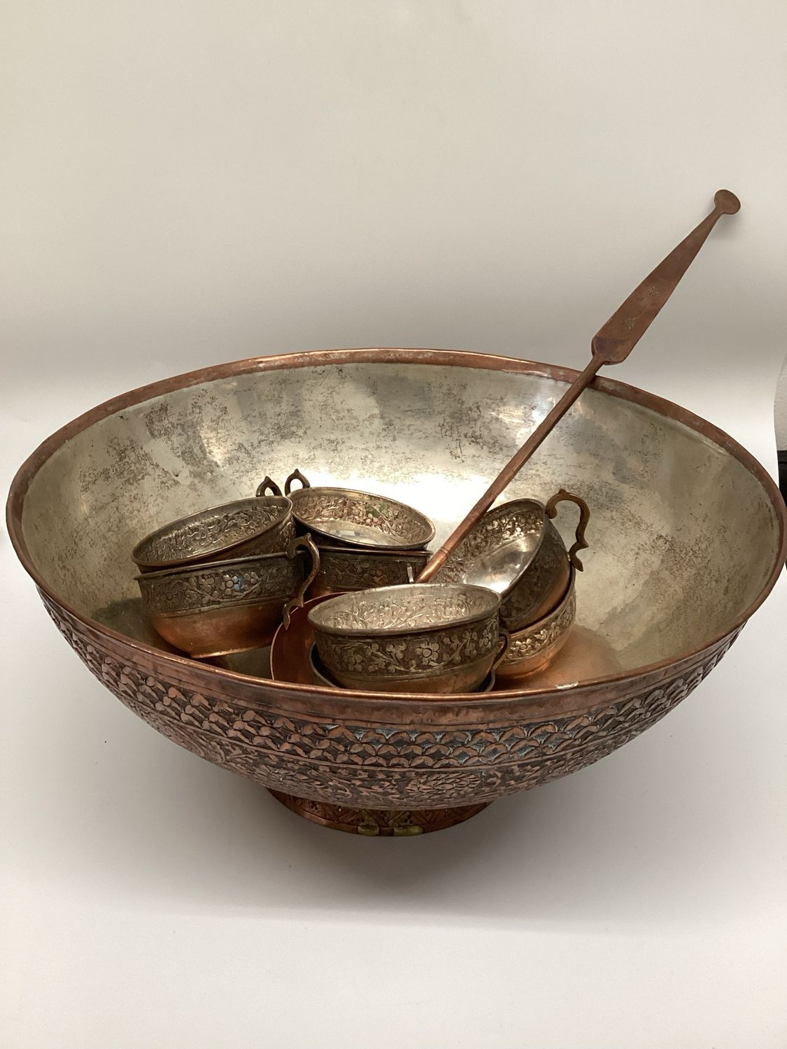 Set of Copper Punch Bowl and Cups