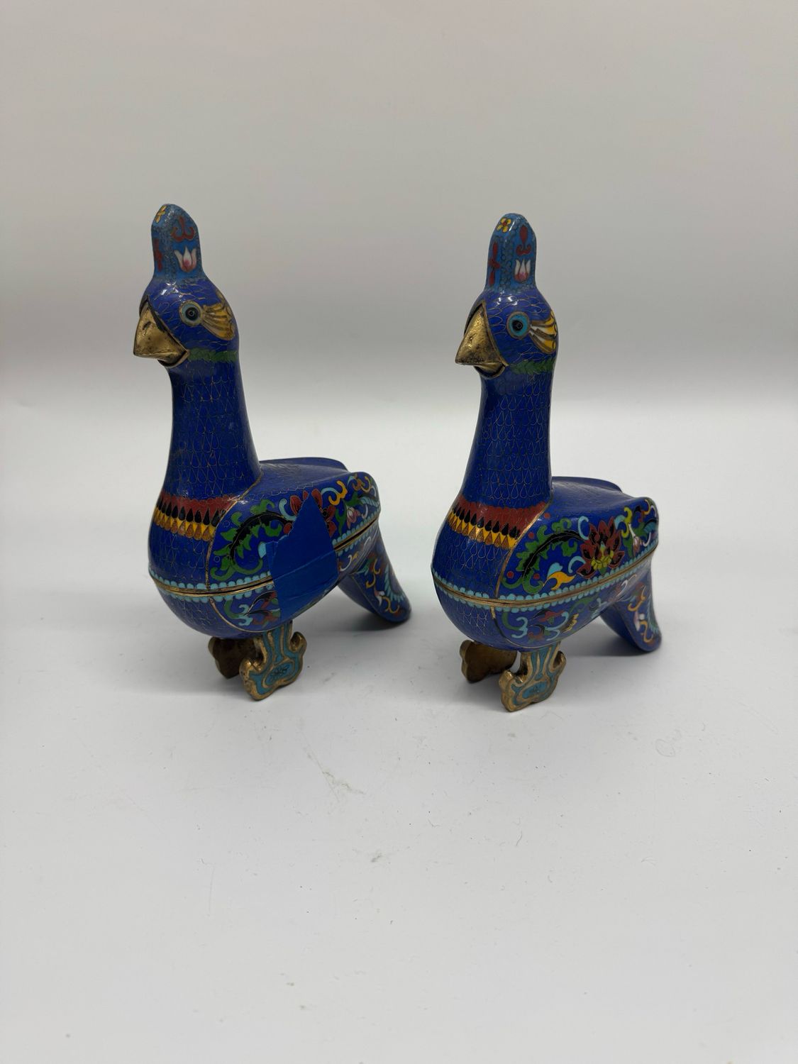 Chinese Cloisonné Enameled Bird Boxes, pair