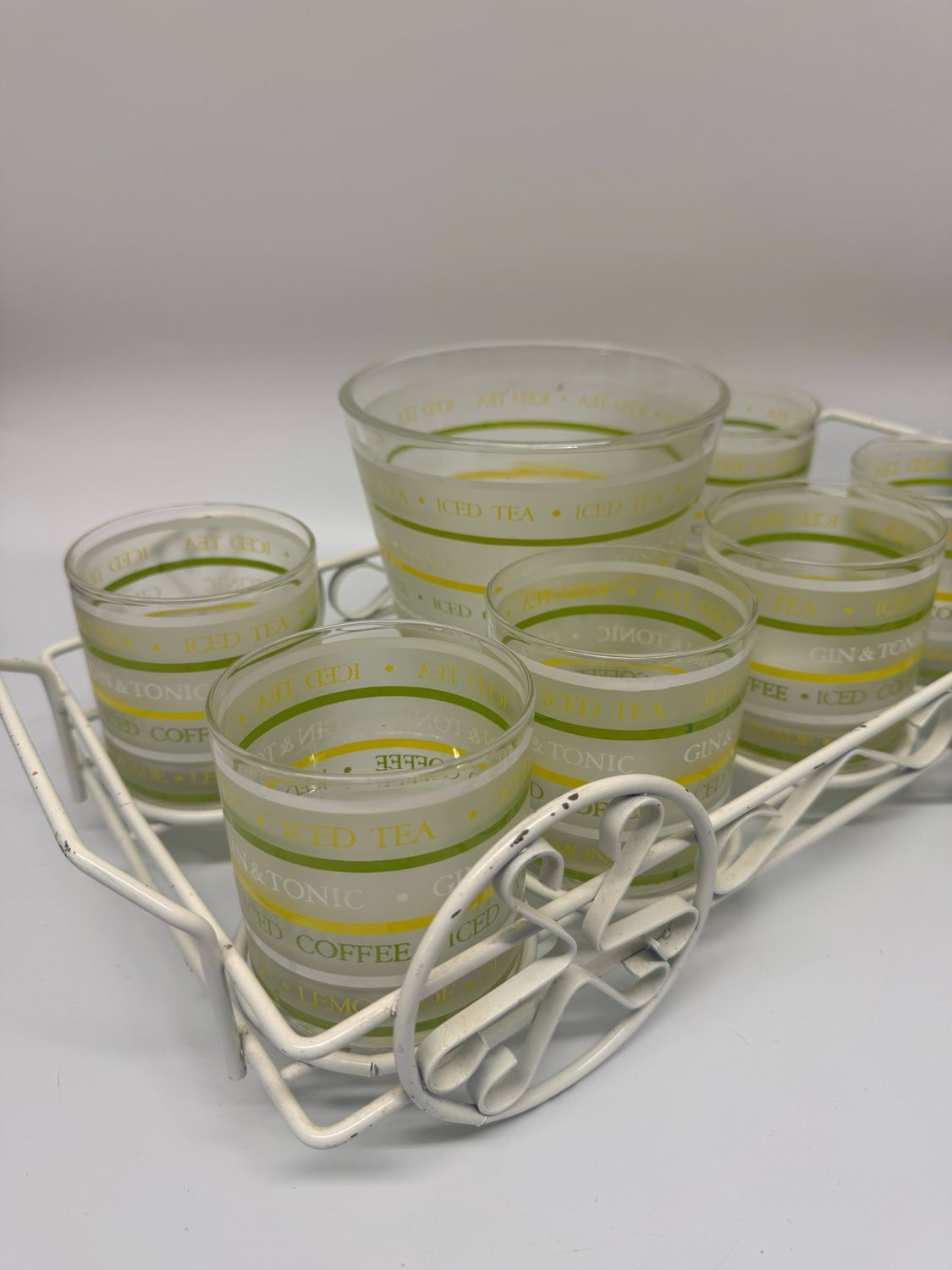 Mid Century Barware Set with 6 Glasses, Ice Bucket &amp; Caddy