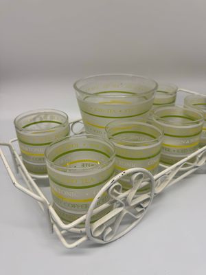 Mid Century Barware Set with 6 Glasses, Ice Bucket &amp; Caddy