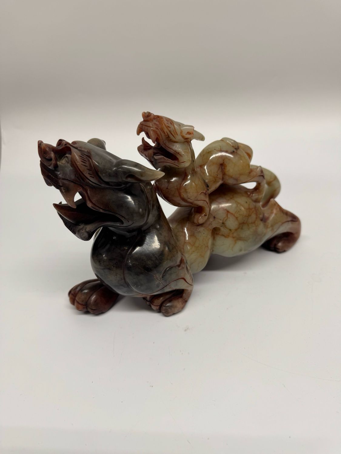 Chinese Stone Dual Lion Figure Statue