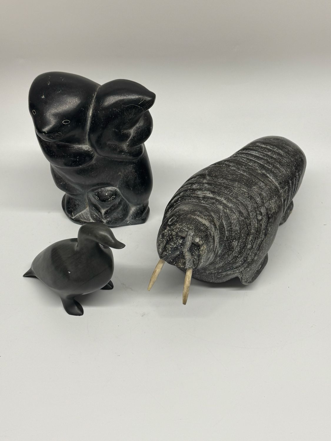 Inuit Soapstone Carved Sculptures, lot of 3