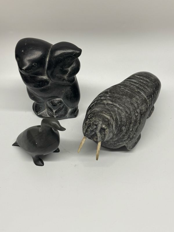 Inuit Soapstone Carved Sculptures, lot of 3