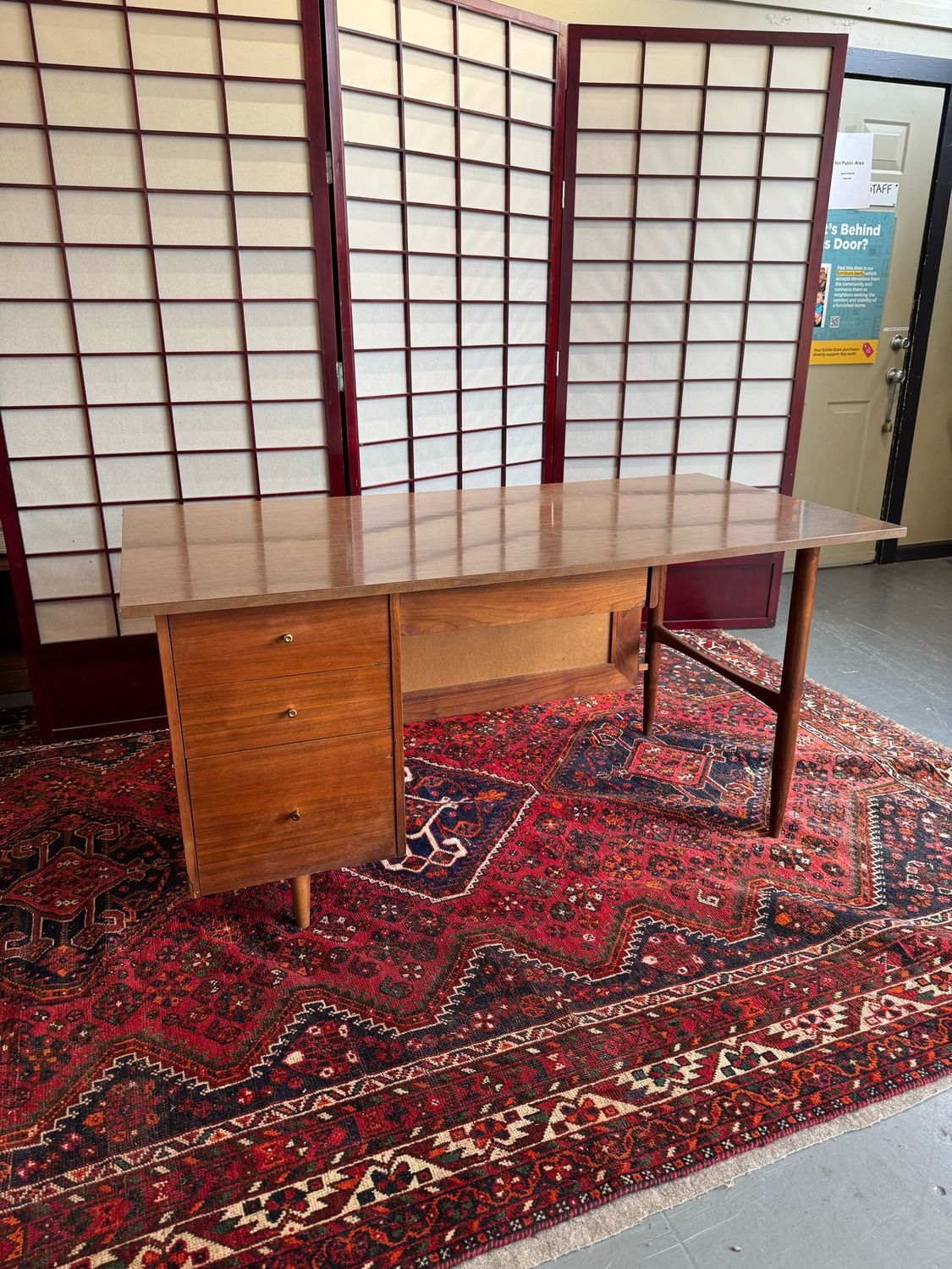 Mid Century Executive Desk with Cane Detail