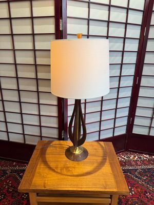 Mid Century Wood and Brass Lamp