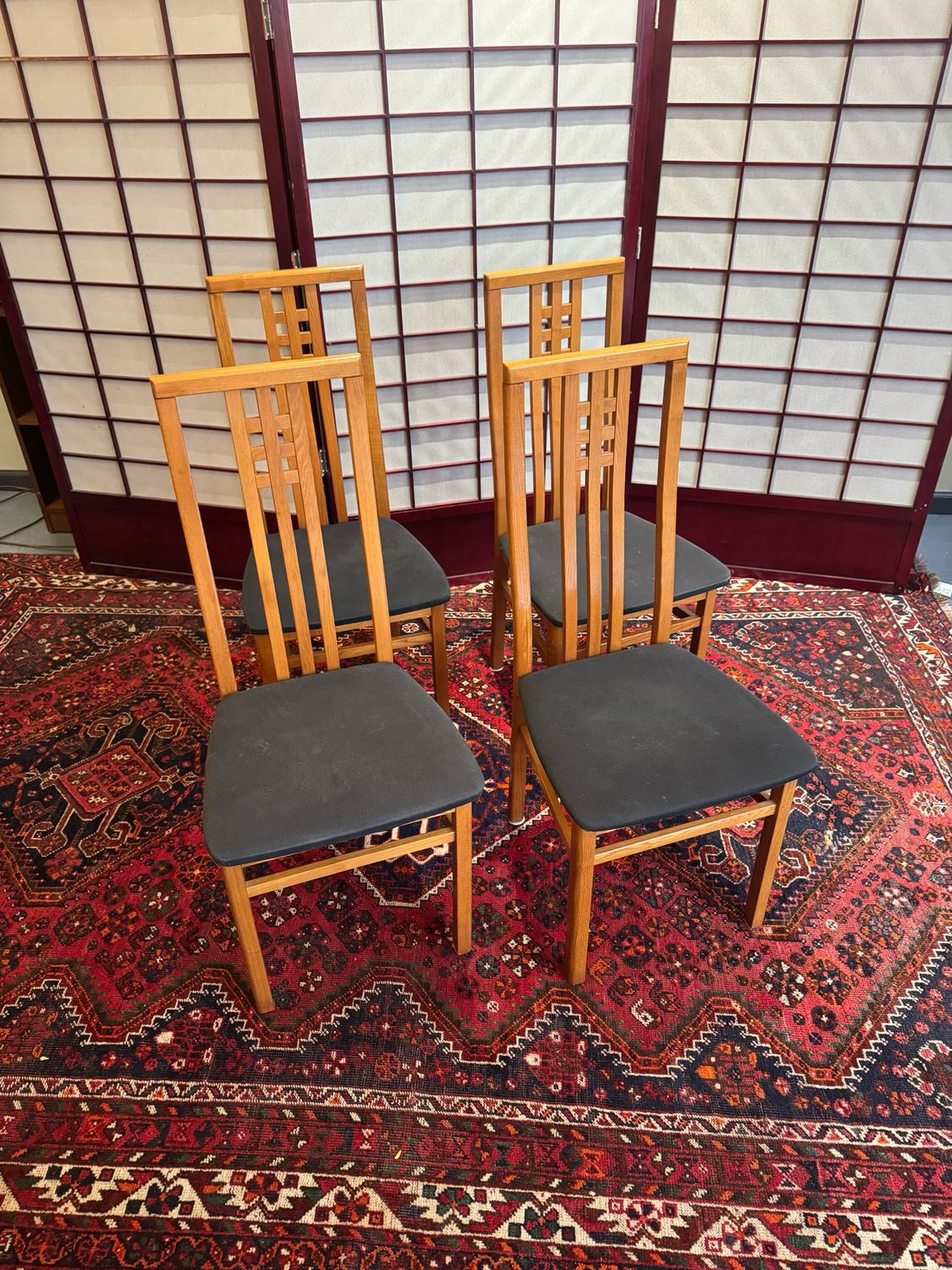 Italian Teak Style Post-Modern Dining Chairs, set of 4