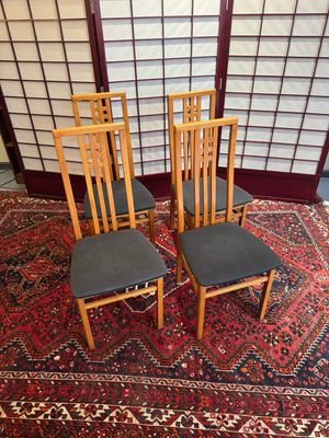 Italian Teak Style Post-Modern Dining Chairs, set of 4