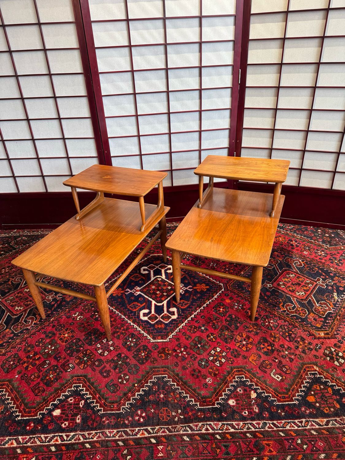 Mersman Mid Century 2-Tier Side Tables, pair