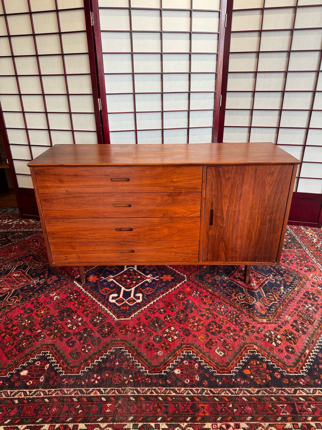 Mid Century Wood Credenza w/ Cabinet &amp; Drawers