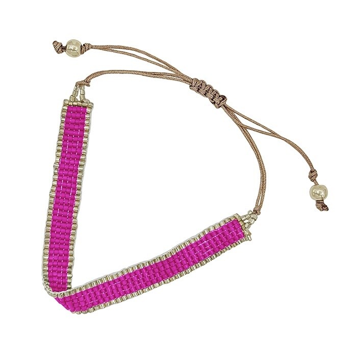 Beaded Pull String Bracelet, Colour: Pink
