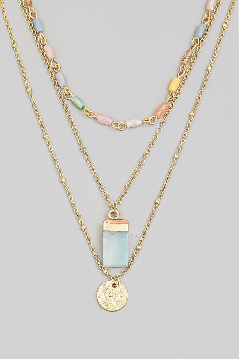 Rectangle Layered Necklace, Colour: Aqua