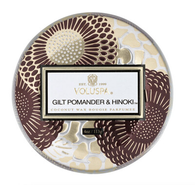Gilt Pomander &amp; Hinoki Mini Tin Candle